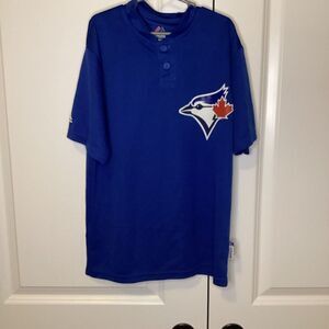 Boys Majestic Toronto Blue Jays Drifit Henley medium youth baseball‎